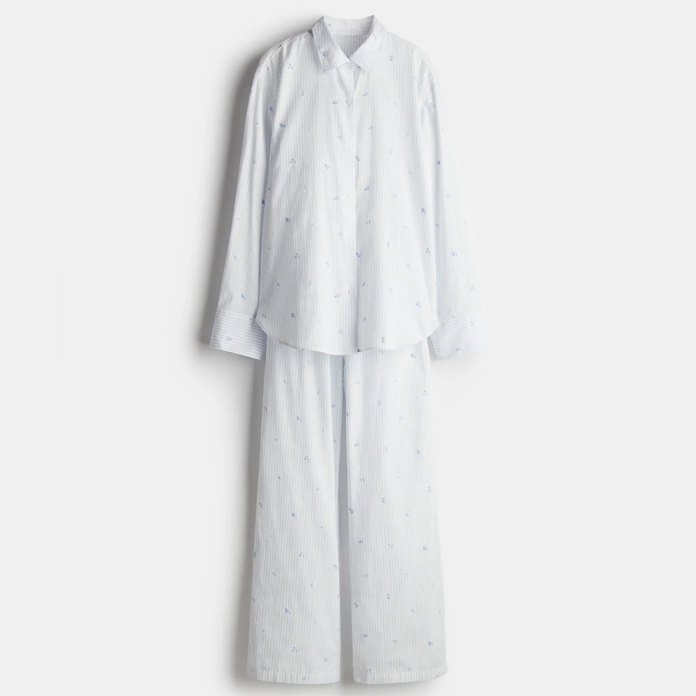H&M Cotton Flannel Pajama Set Size Large White Floral